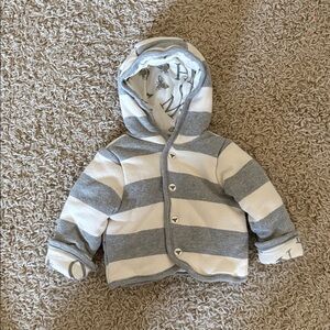 Burts bees baby organic cotton Striped Gray and White Hoodie